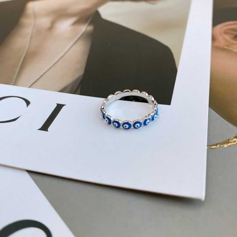 Solid Sterling Sliver Ring Lucky Eye Fashion Designed Blue Ring