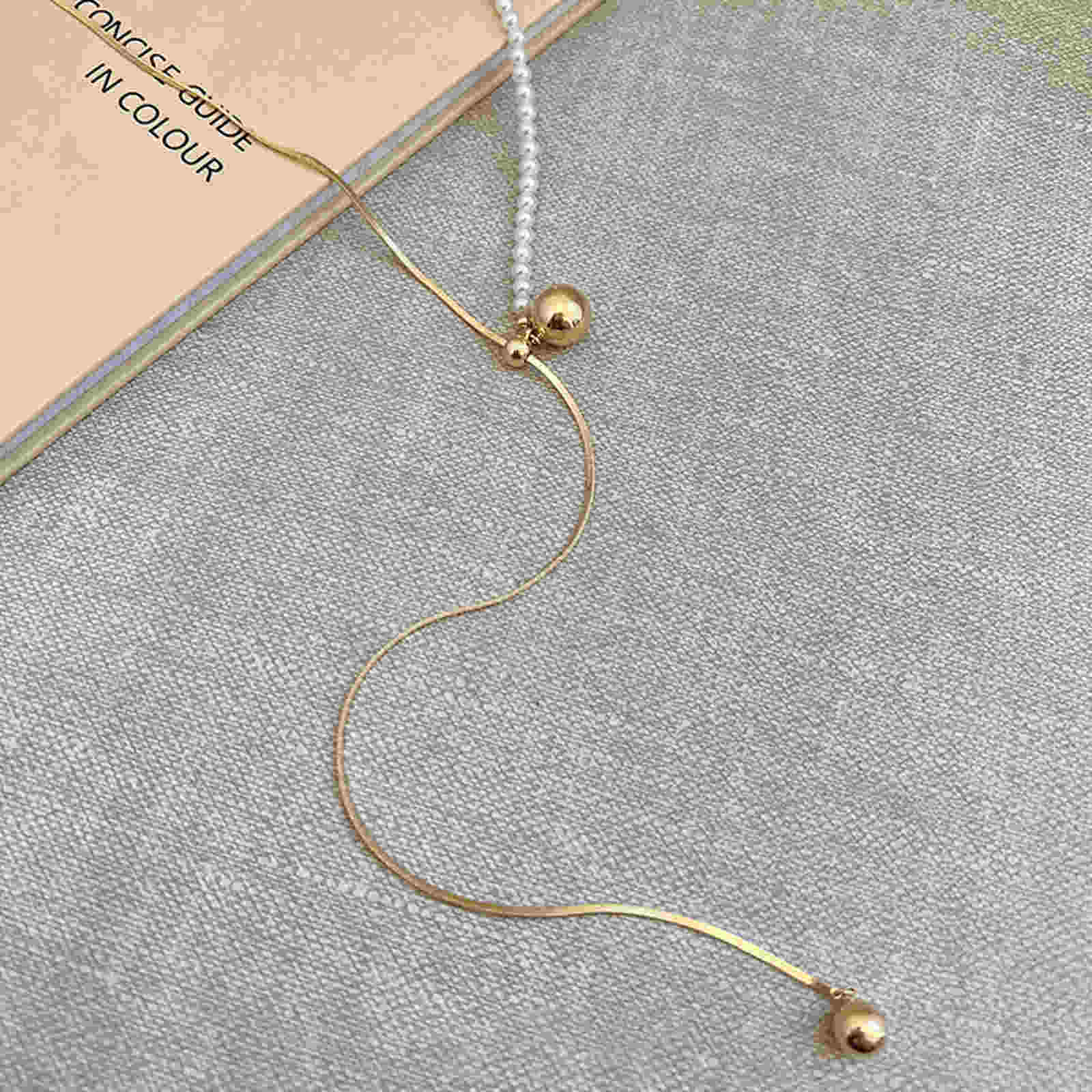 New Pearl Sweater Chain Long Free Adjust Gold and Silver Drop Necklace