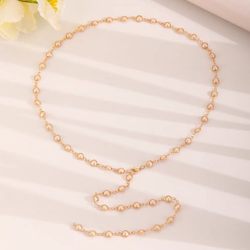 Long Pearl Necklace Scattered Beaded Gold Necklace Y Shape 80cm