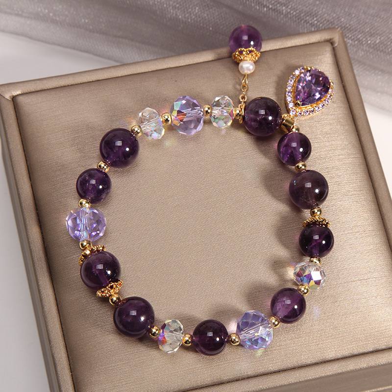 Natural Crystal Purple Phantom Bracelet | Natural Amethyst Bracelet | Purple Round Bead Adjustable for 4 Shape Choice