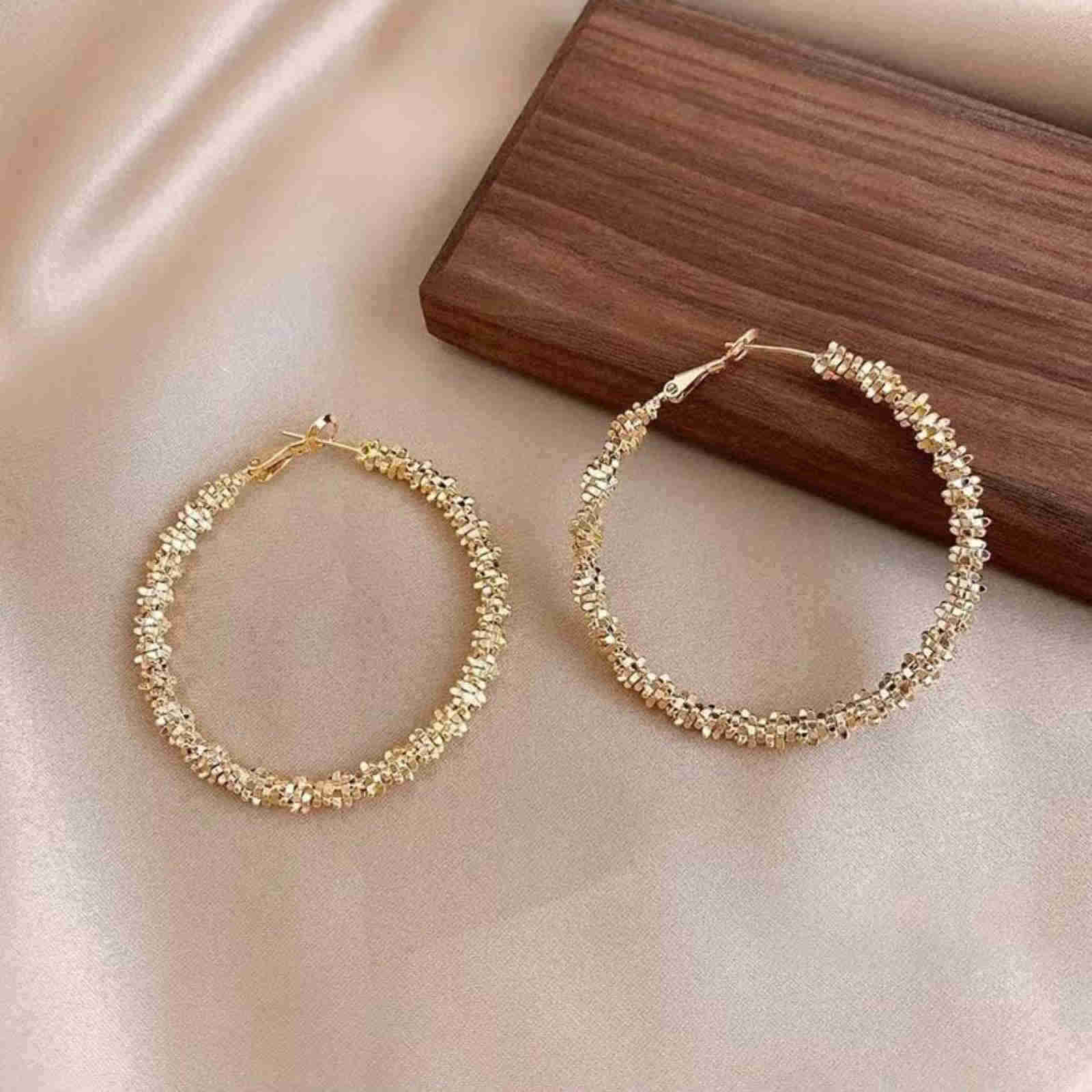 Gold and Silver Hoop Earrings Shiny Beads Hoop Earrings with Silver Pin 3 Sizes