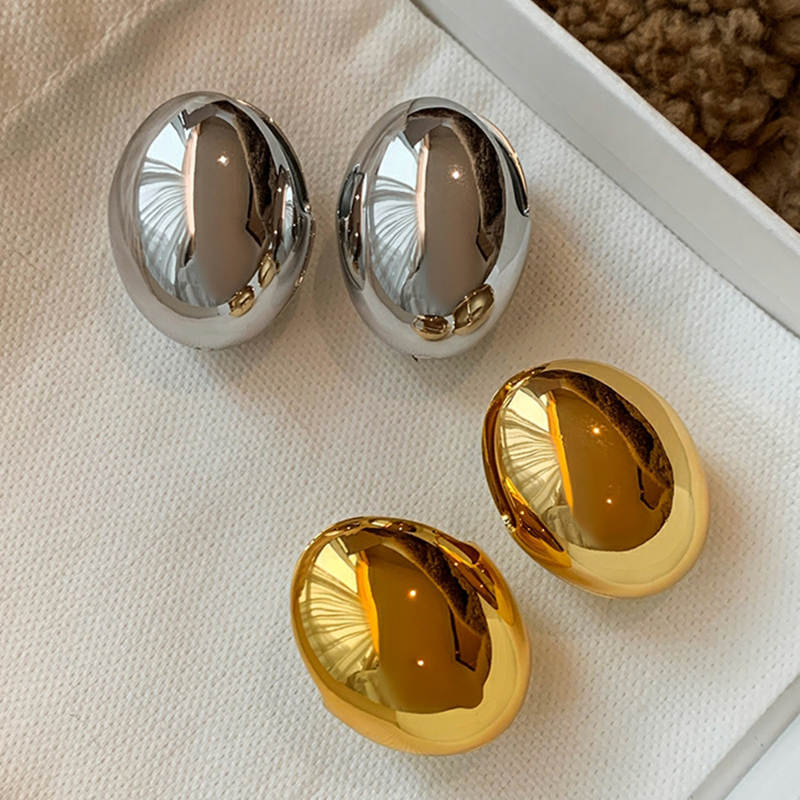 Gold and Silver Glossy Hoop Earrings Big Chunky Earrings with S925 Silver Pin