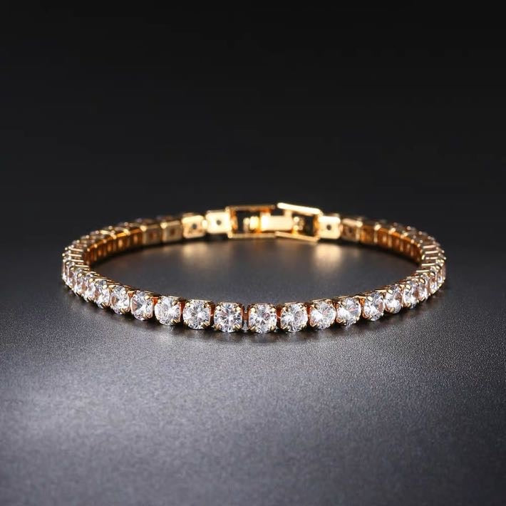 Super Shiny Diamond Bracelet Gold and Silver Tennis Bracelet with Silver Clasp 17cm for Women and Men