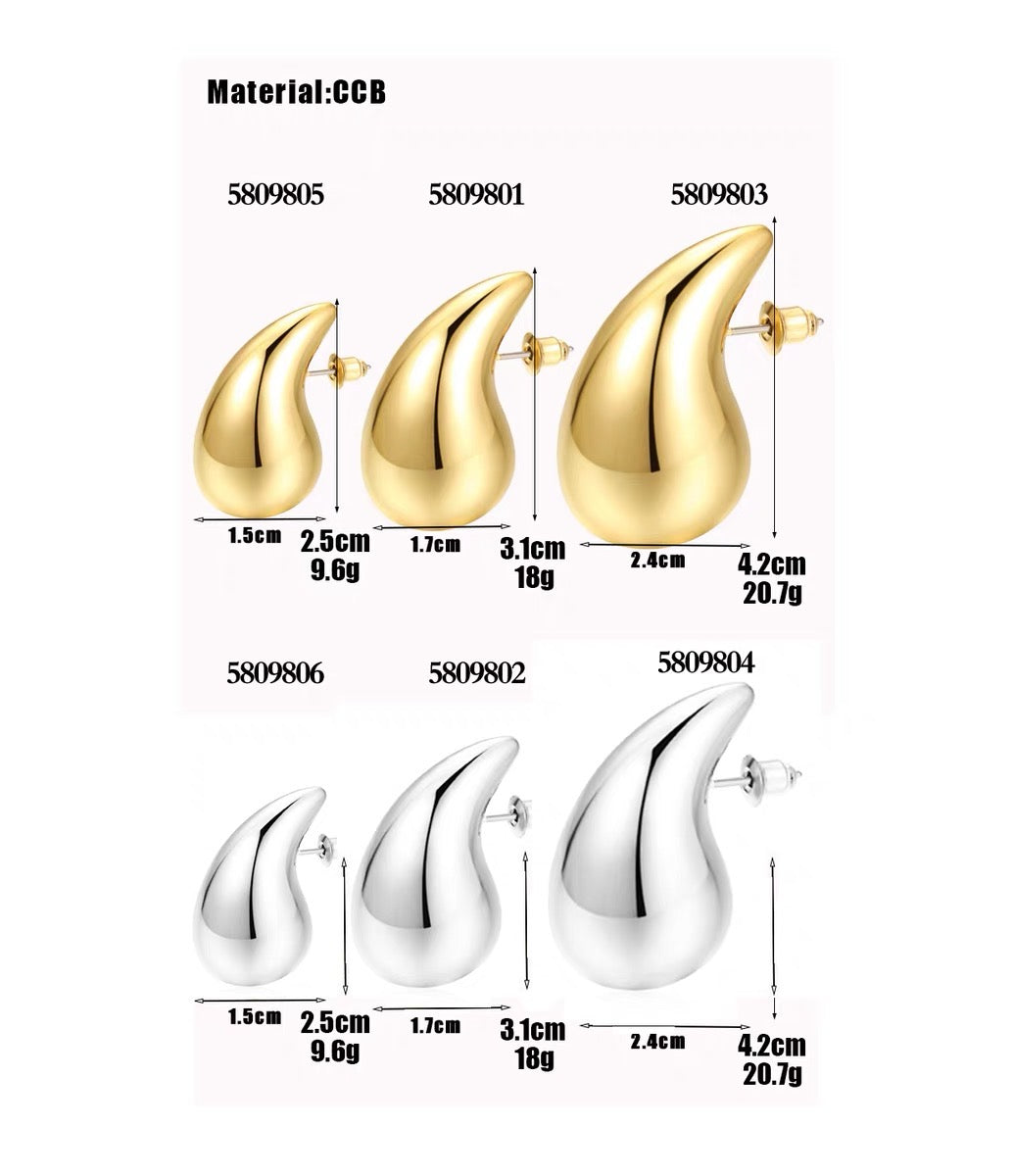 Big Gold and Silver Chunky Hoop Earrings Teardrop Huggie Earrings with S925 Silver Pin