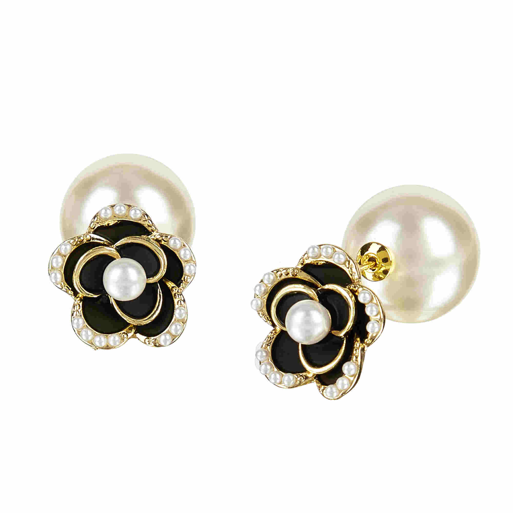 Boucles d'oreilles à tige en perles et cristal, à deux côtés, en argent S925