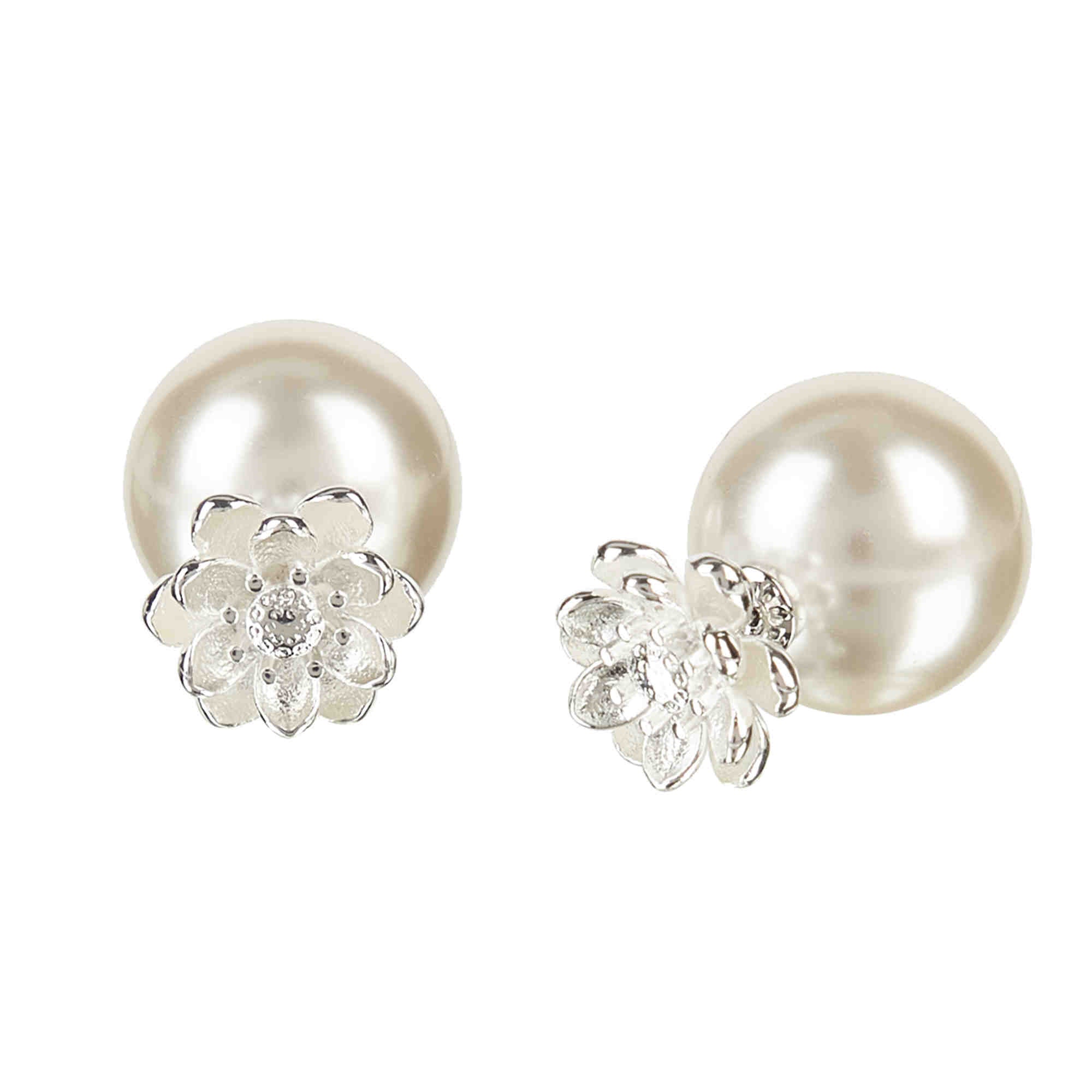 Boucles d'oreilles à tige en perles et cristal, à deux côtés, en argent S925