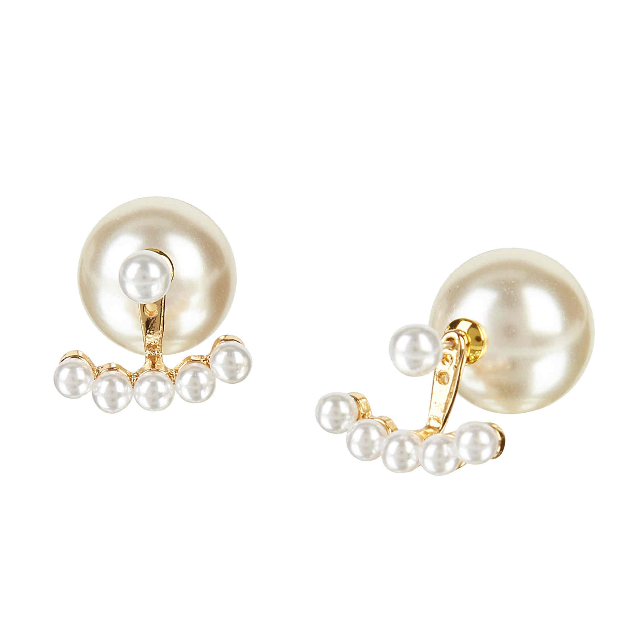 Boucles d'oreilles à tige en perles et cristal, à deux côtés, en argent S925