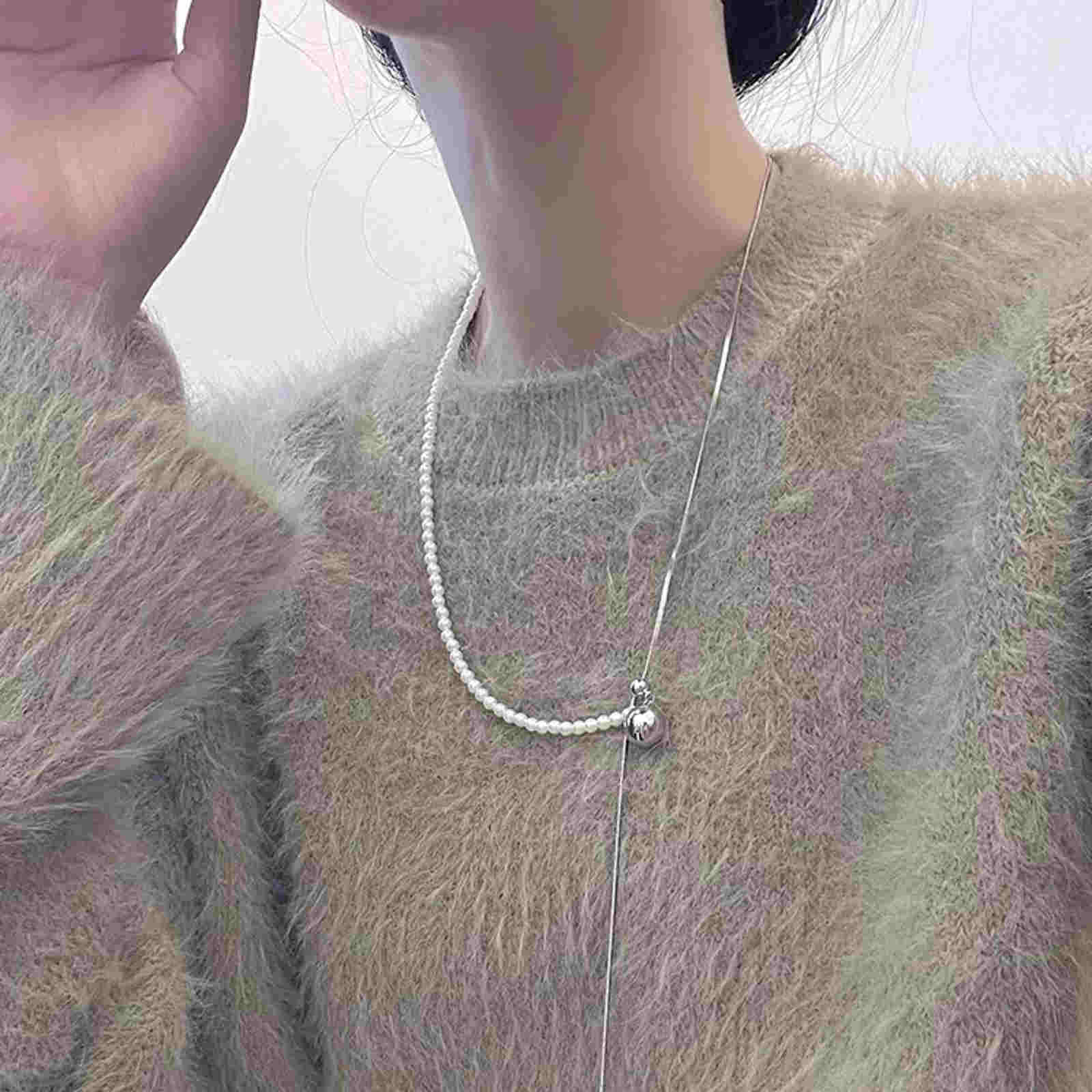 New Pearl Sweater Chain Long Free Adjust Gold and Silver Drop Necklace