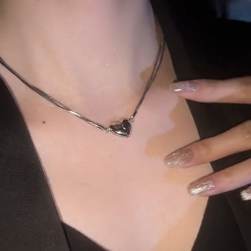 Silver Magnent Necklace Crystal Heart or Star Drop Choker Necklace