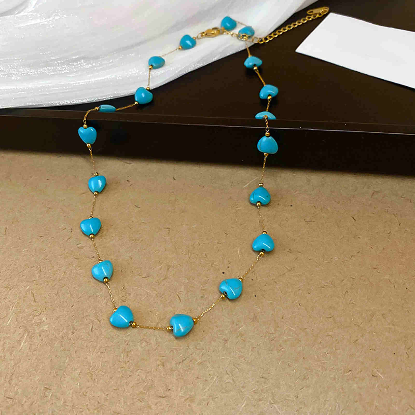 Turquoise Necklace Blue Stone Beaded Gold Plated Chain Necklace 2 styles 18inch 45cm