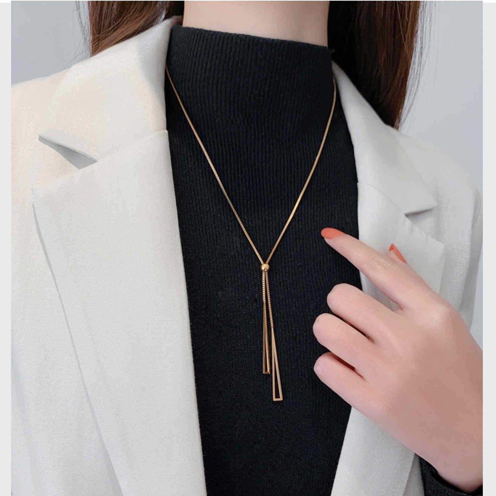 3 Color Available Minimalism Necklace Triangle Pendant Long Necklace Gold Silver and Rose Gold Necklace
