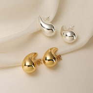 Big Gold and Silver Chunky Hoop Earrings Teardrop Huggie Earrings with S925 Silver Pin