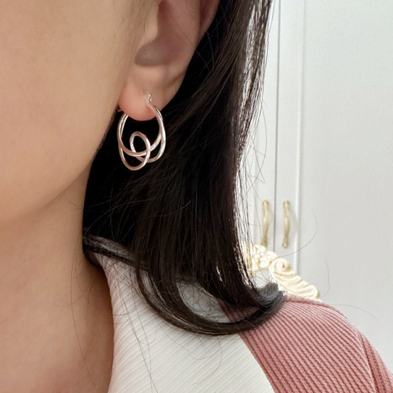 S925 Silver Freeform Hoop Earring | Irregular Hoop Silver Earrings | Large Silver Hoop Circle Earrings