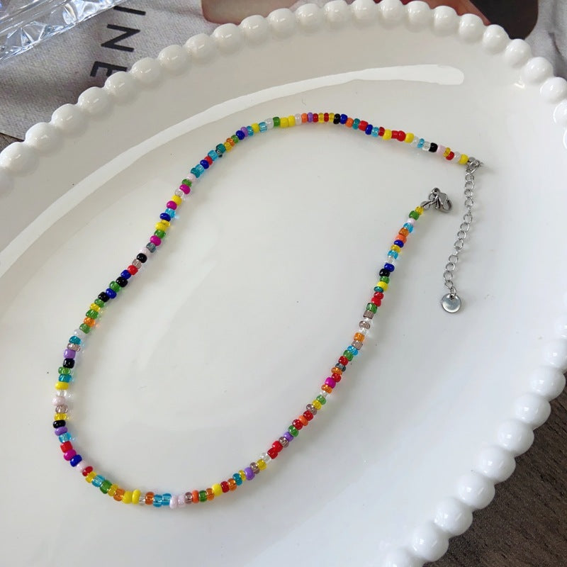 Colorful Stone Choker Necklace with S925 Silver Settings