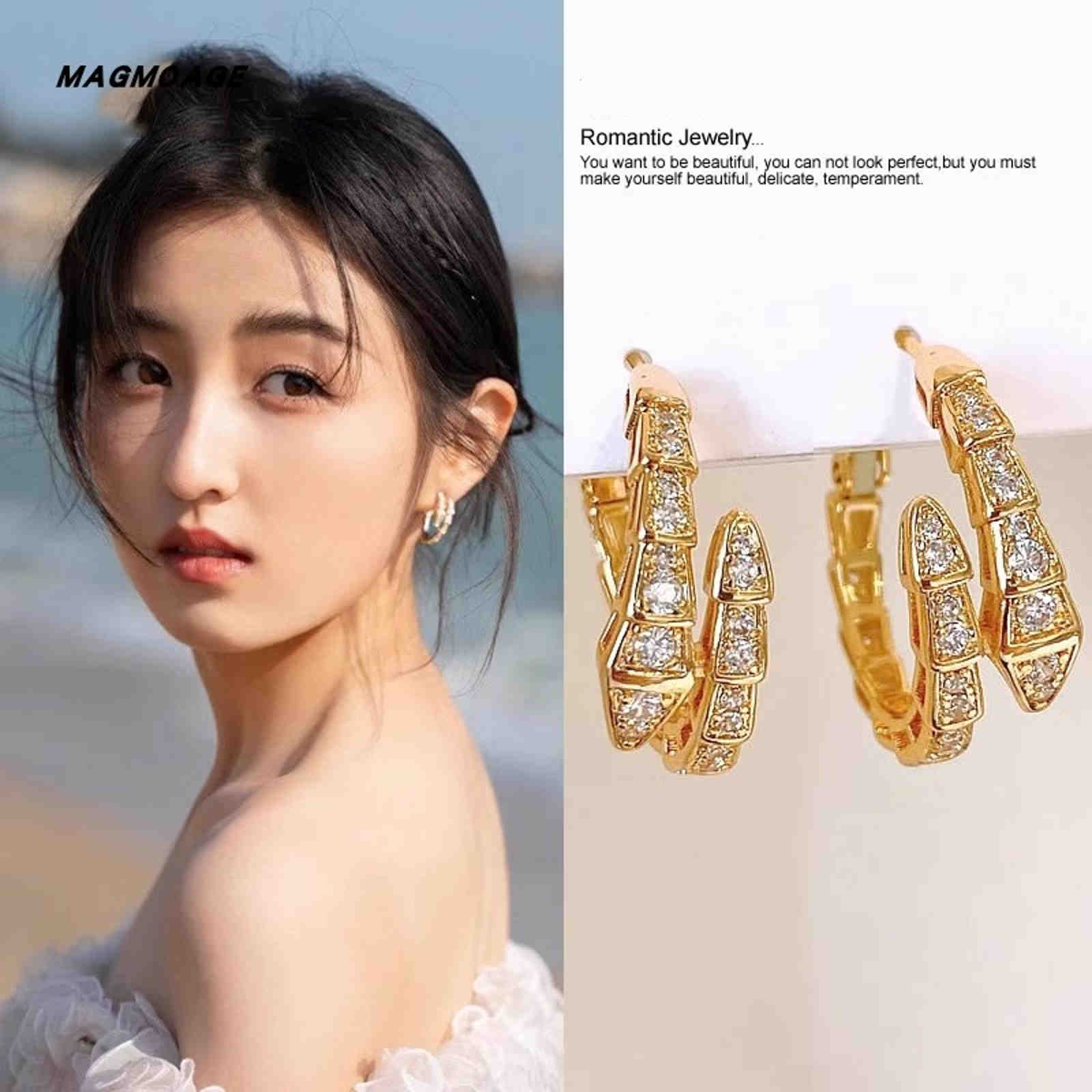 Big Diamond Snake Earrings Stunning Gold and Silver Snake Hoop Earrings with Silver Pin