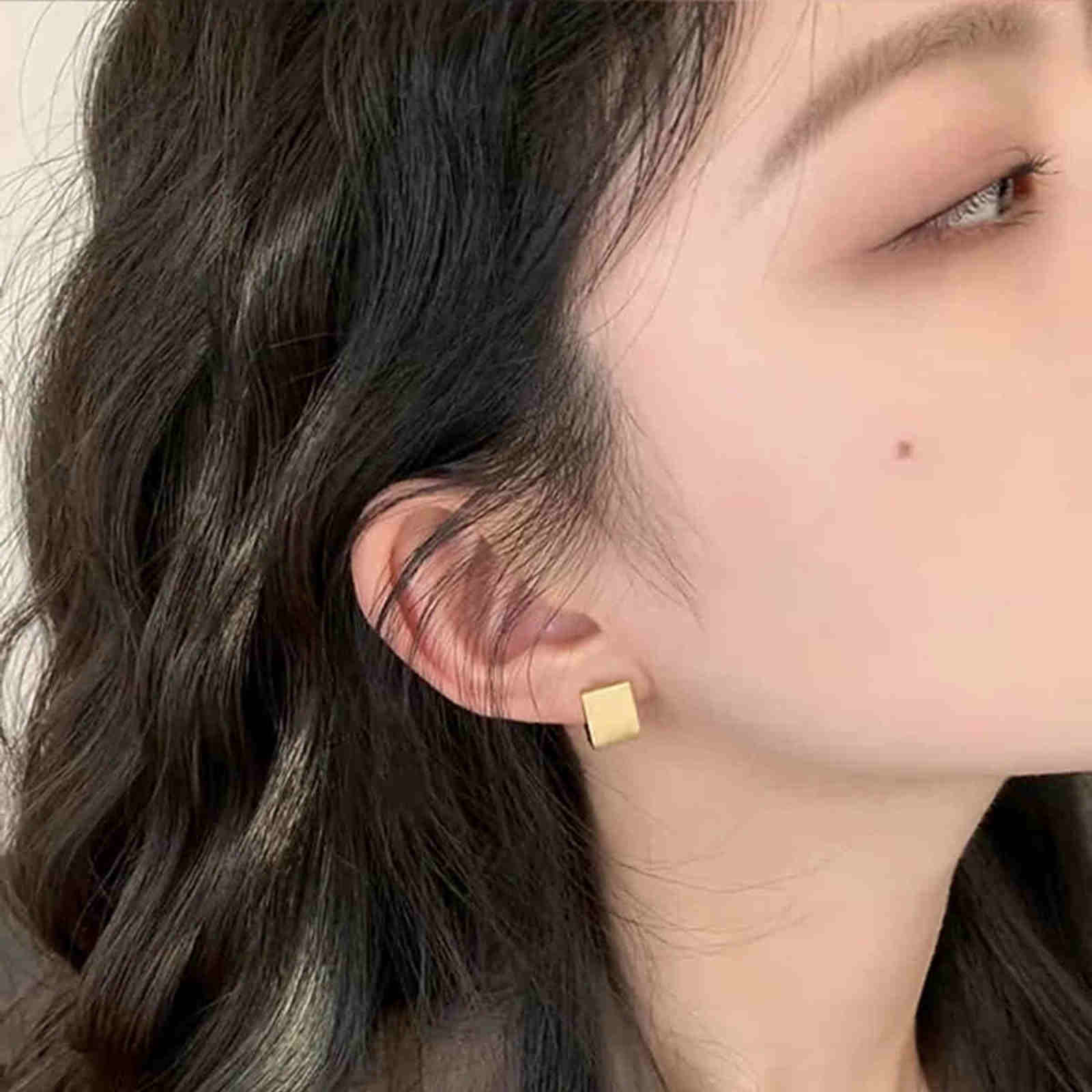 Suqare Hoop Earrings Gold and Silver Thick Wide Band Huggie Earrings for Men