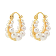 Shell Pearl Hoop Earrings Gold Earring Hoop with White Pearls and Silver Pins