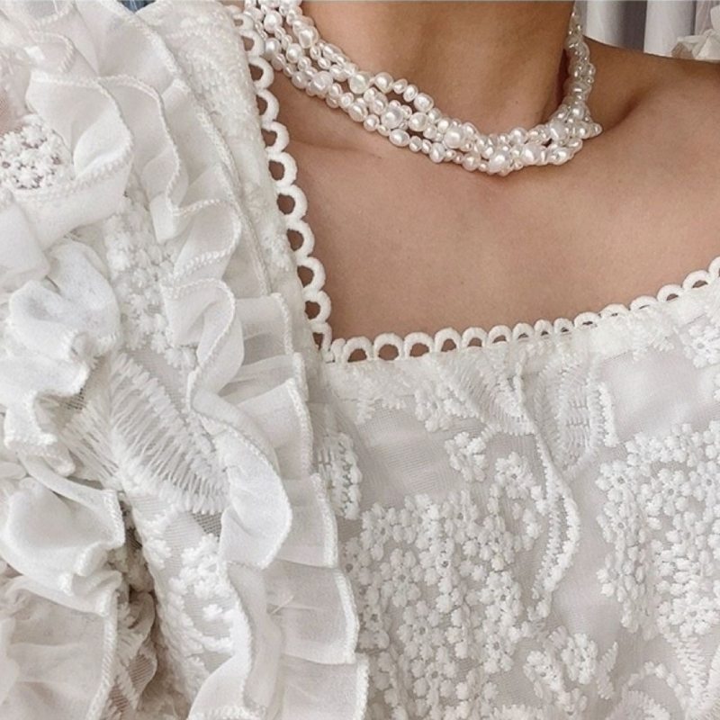 4 Strands Freshwater Baroque Pearl Necklace Multi Strands Real Pearl Choker Necklace