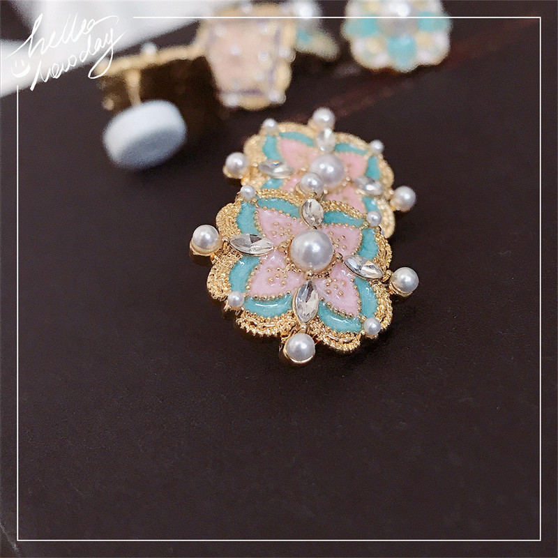 Flower Pearl Earrings Crystal Studs Colorful Earrings Stud with S925 Silver Pin