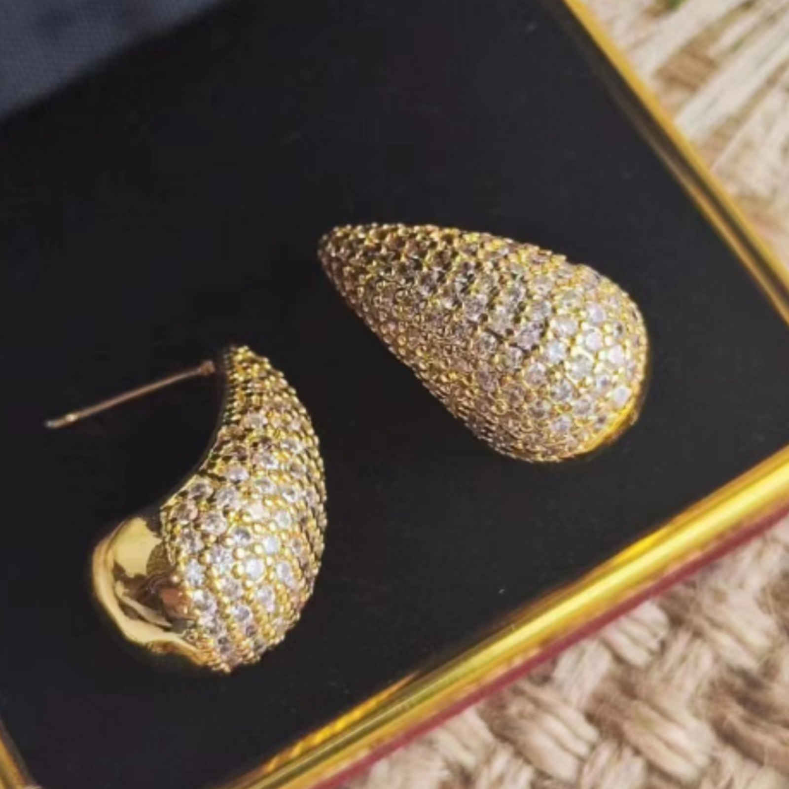 Chunky Crystal Dupes Large Teardrop Earrings Gold and Silver Half Hoop Earrings