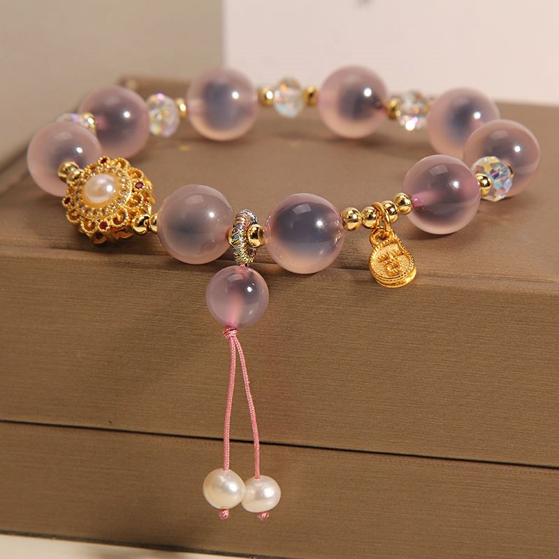 Pulsera de perlas reales y piedras naturales | Cuerda elástica con cuentas redondas de 8 mm