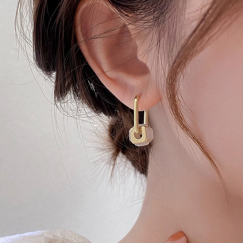 Elegante Opal Würfel Tropfen Ohrringe Gold Creolen mit S925 Silber Pin