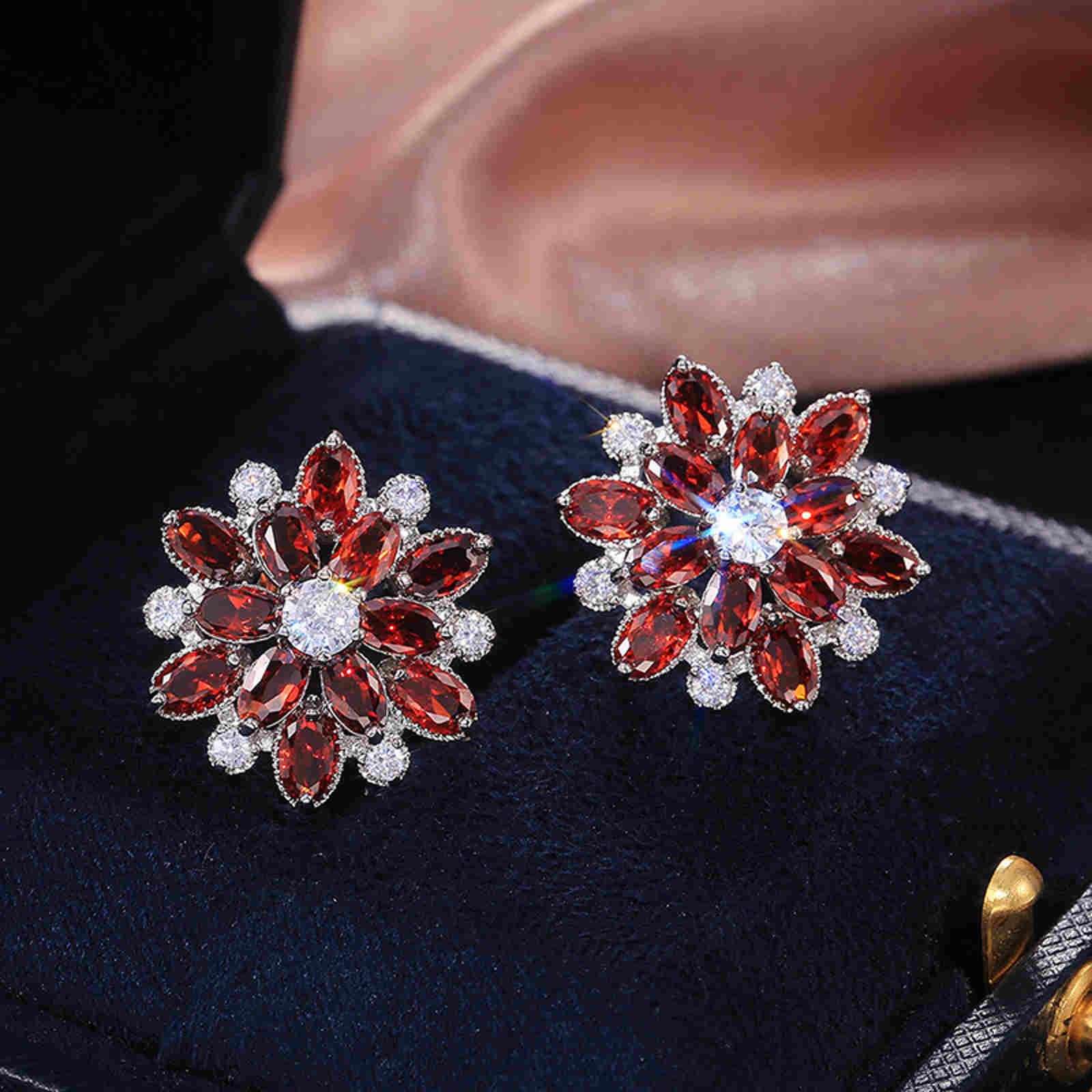 Luxurious Sunflower Earrings Stud Double Layer Zircon Women's Earrings with S925 Silver Pin