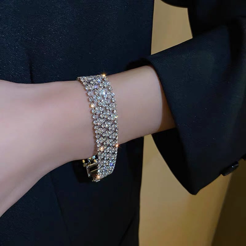 Multistrand Diamond Bracelet 4 Strand Silver Zircon Bracelet 7 inches / 17.5cm