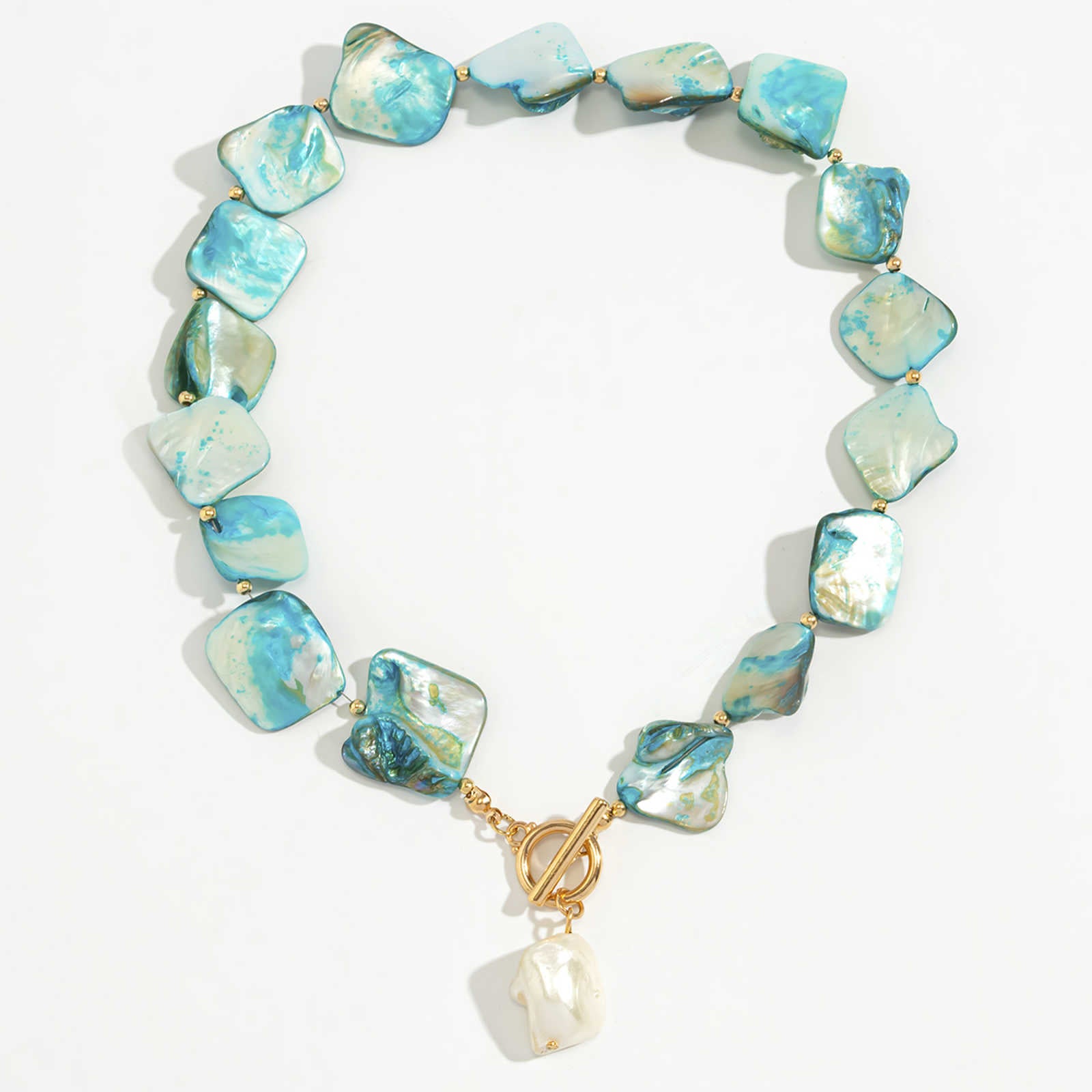 Collier de coquillages irréguliers, grand collier de coquillages naturels, collier de style épais avec fermoir OT en or