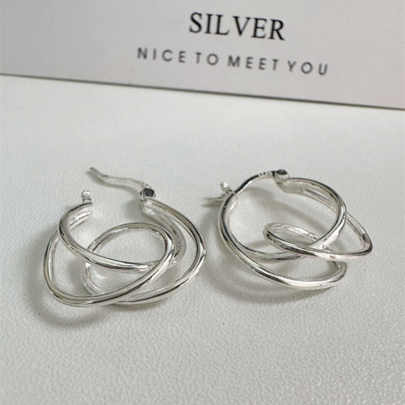 S925 Silver Freeform Hoop Earring | Irregular Hoop Silver Earrings | Large Silver Hoop Circle Earrings