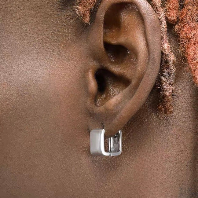 Suqare Hoop Earrings Gold and Silver Thick Wide Band Huggie Earrings for Men