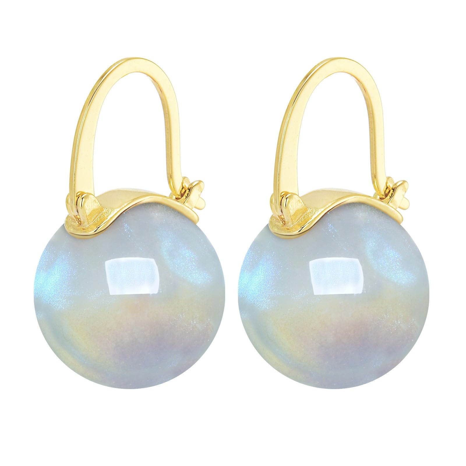 Big Opal Drop Earrings | Moonstone Earrings with 14K Gold Plated Clasp