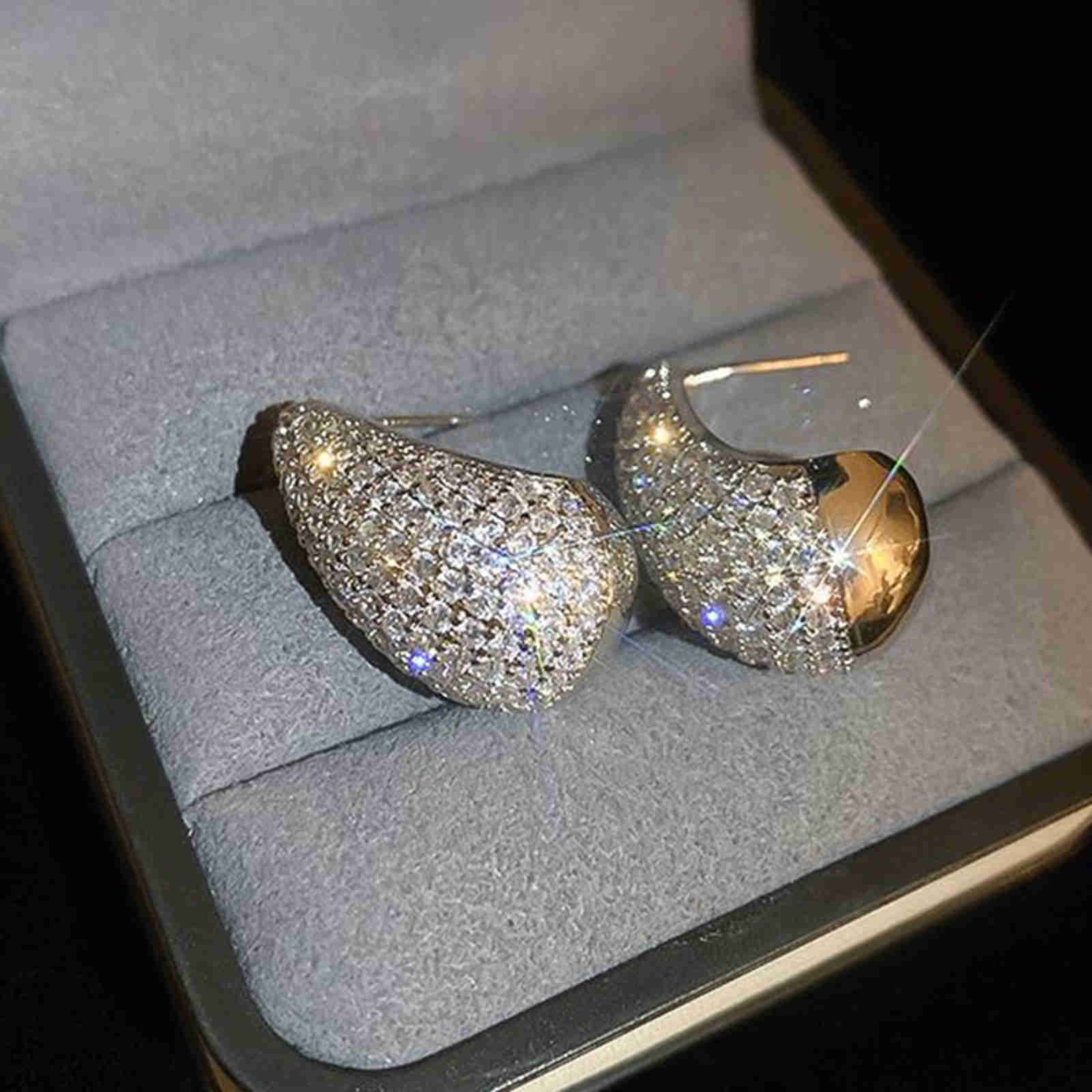 Chunky Crystal Dupes Large Teardrop Earrings Gold and Silver Half Hoop Earrings