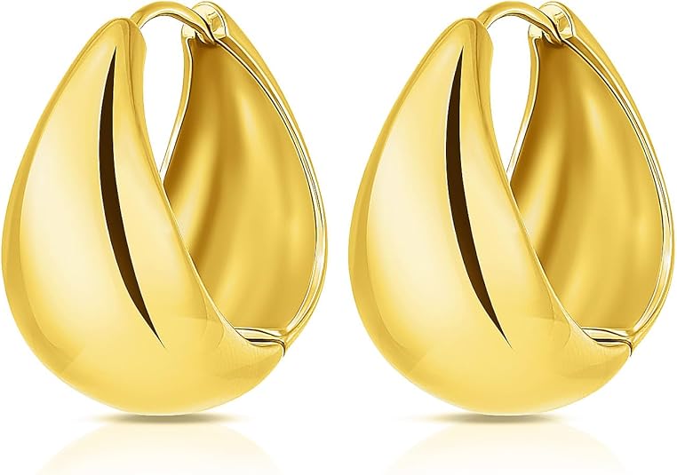Chunky Hoop Earrings in 18K Gold Plated and Silver | Teardrop Gold Huggie Earrings and Sliver Huggie Earrings