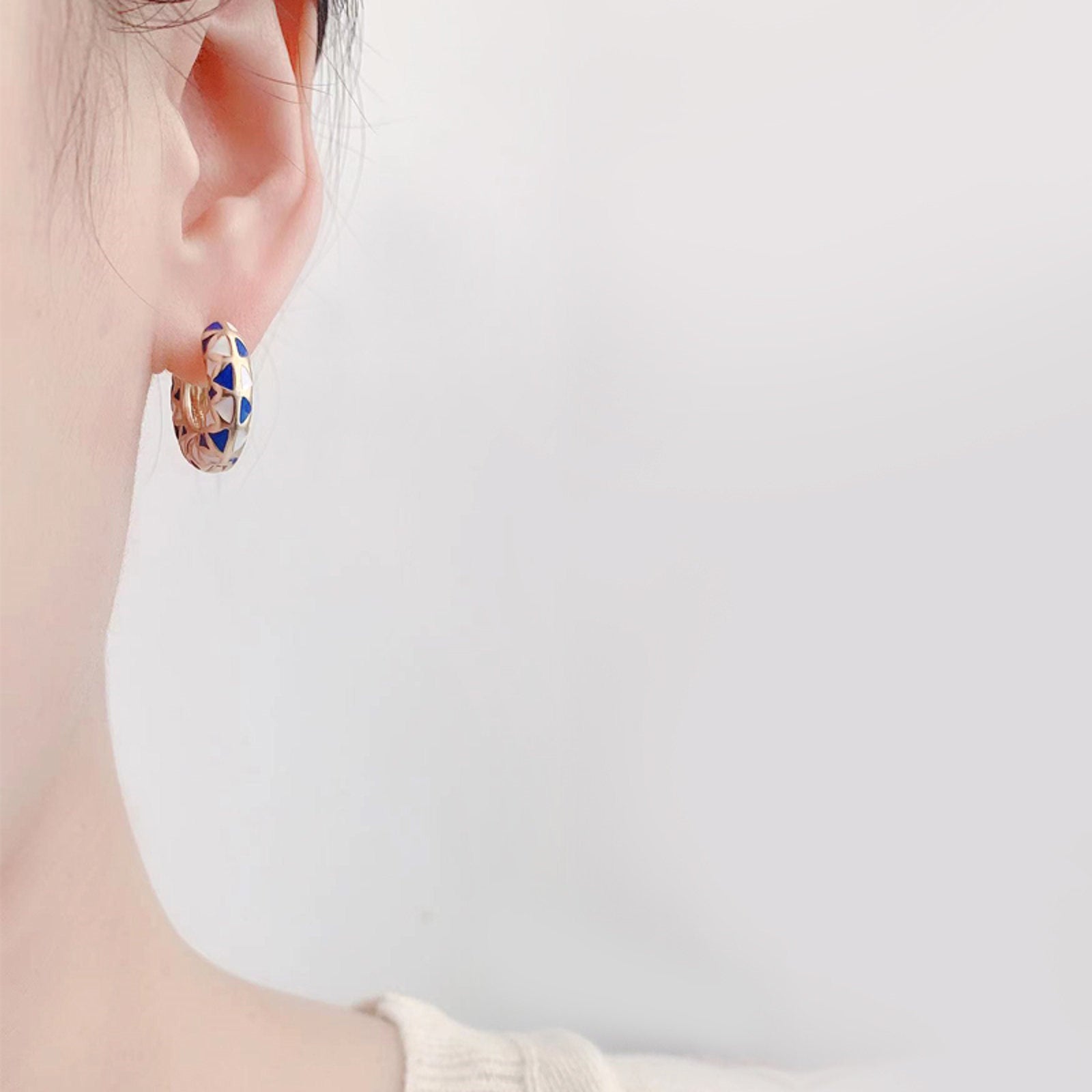 Klein Blue Hoop Earrings Designed Gold Hoop Earrings for Men and Women