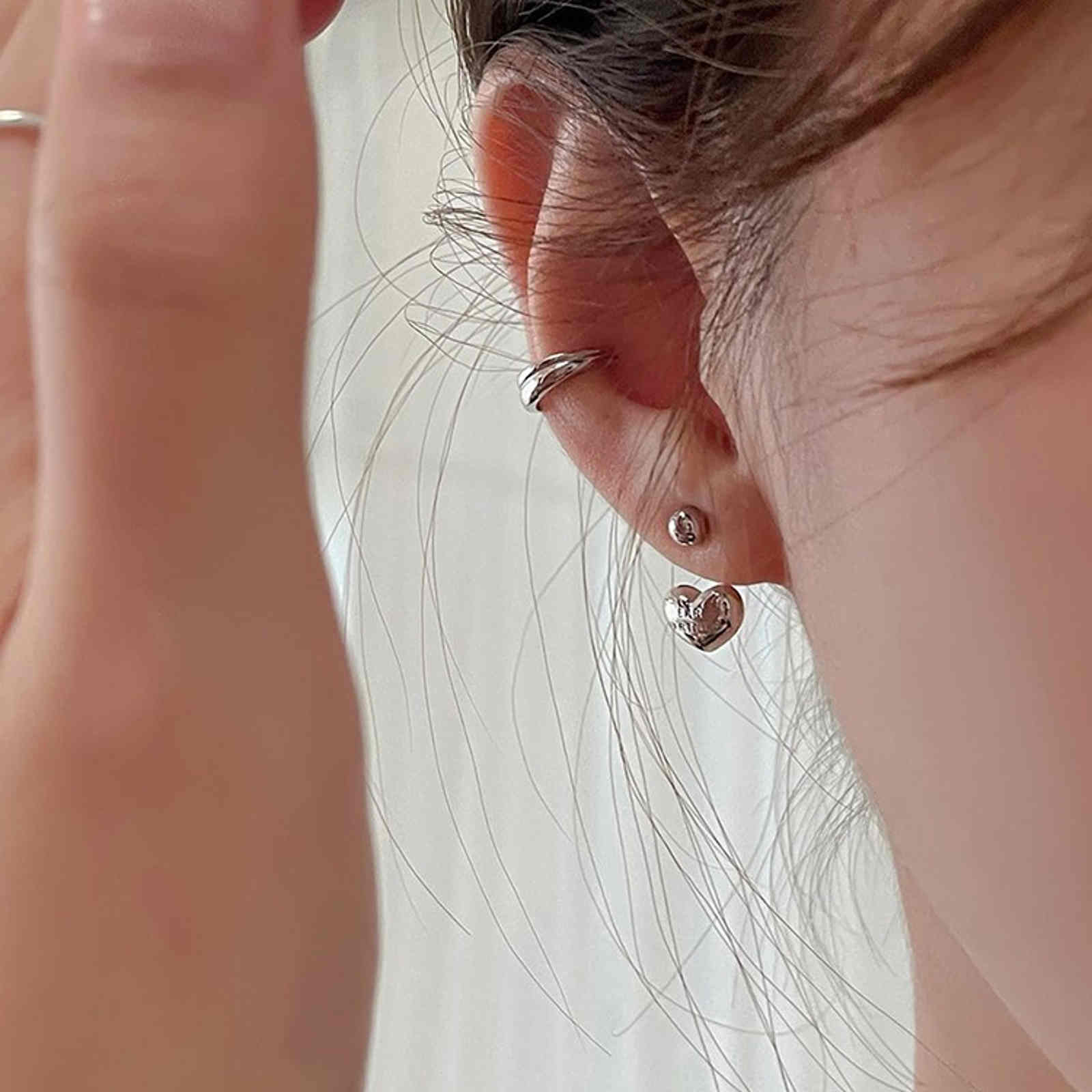 Pendientes de niña Chaquetas Pendientes colgantes en forma de corazón de plata con pasador de plata