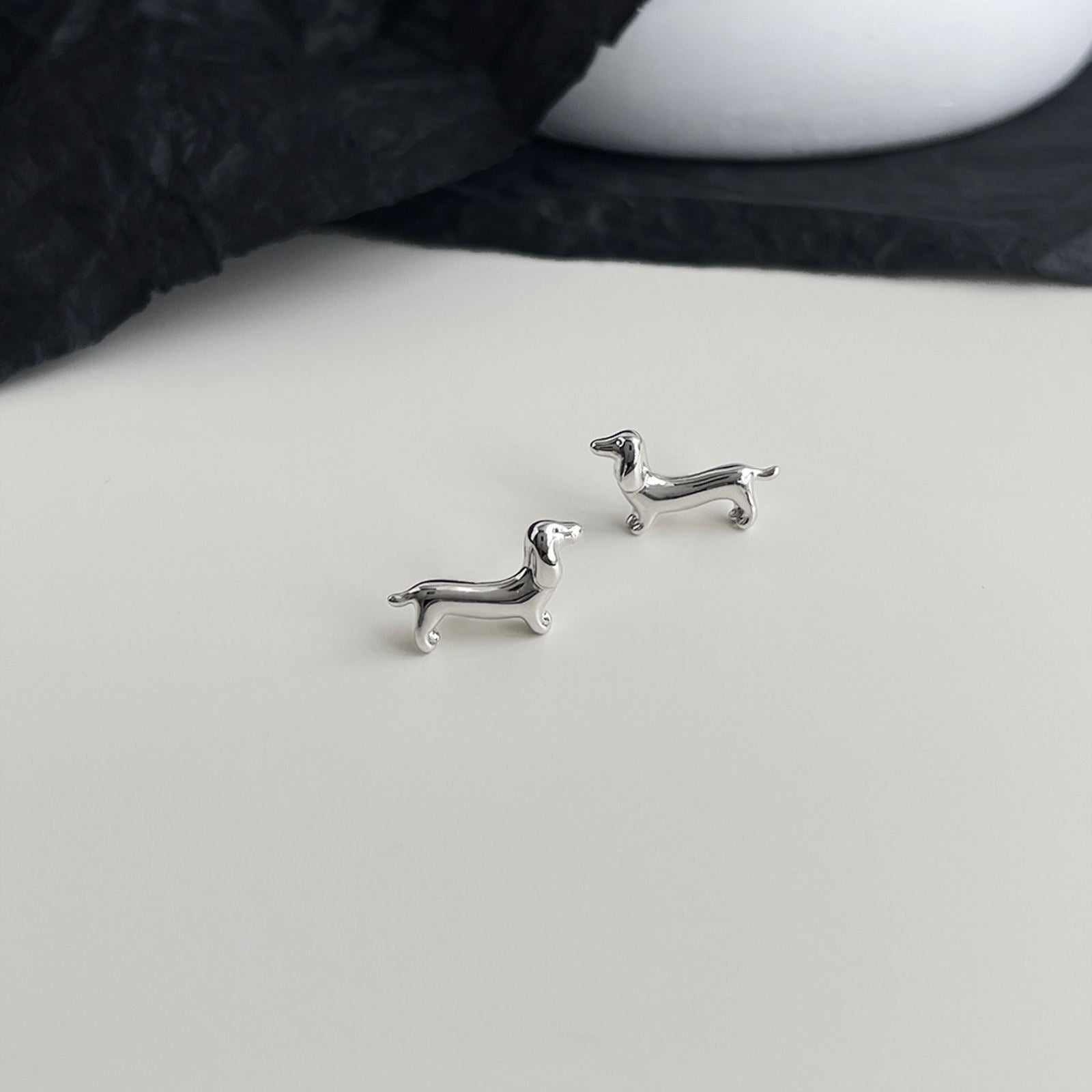 Small Wiener Dog Stud Earrings Super Cute Silver and Gold Dachshund Earring Studs