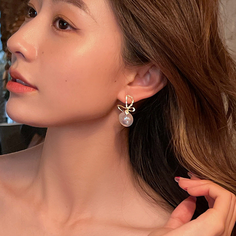 Opal Drop Earrings Gold Bowknot Design Moonstone Earrings with S925 Silver Pin Gift for Girls