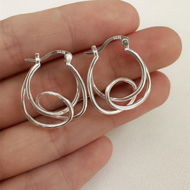 S925 Silver Freeform Hoop Earring | Irregular Hoop Silver Earrings | Large Silver Hoop Circle Earrings