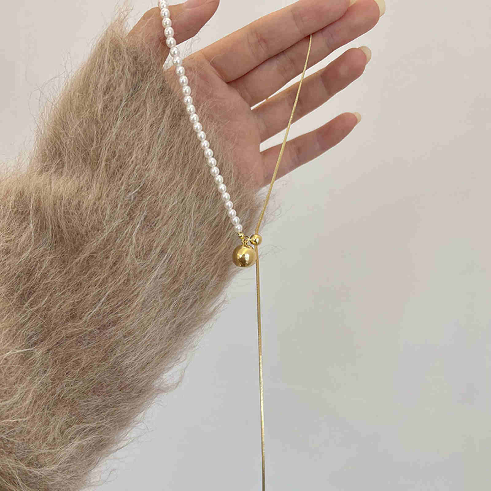 New Pearl Sweater Chain Long Free Adjust Gold and Silver Drop Necklace