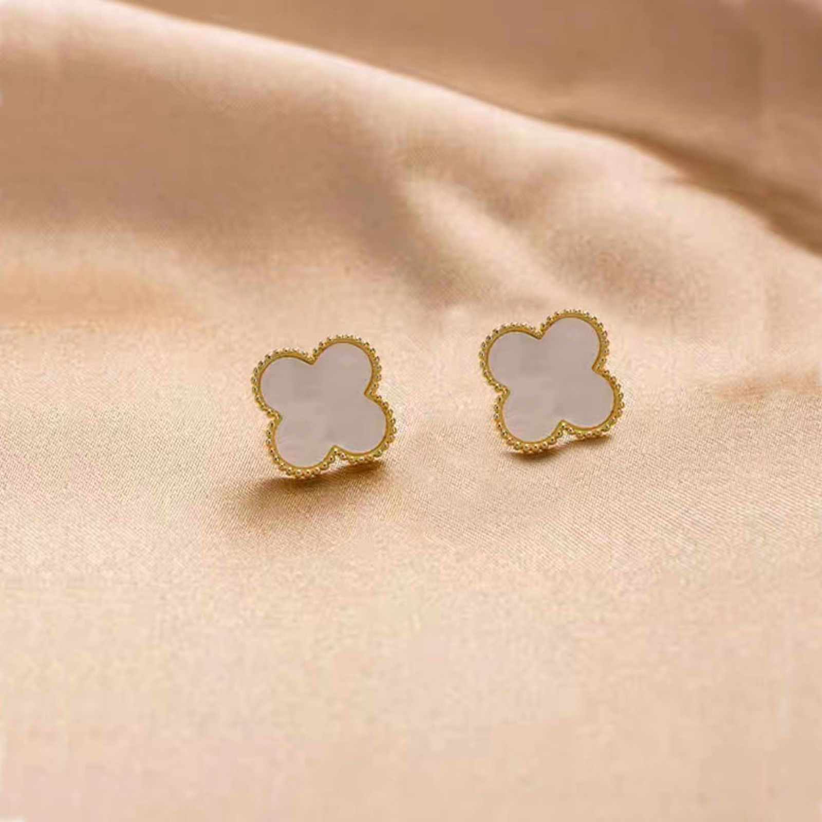 Clover Stud Earrings Lucky Four Leaf Clover Earrings with Sterling Silver Pins