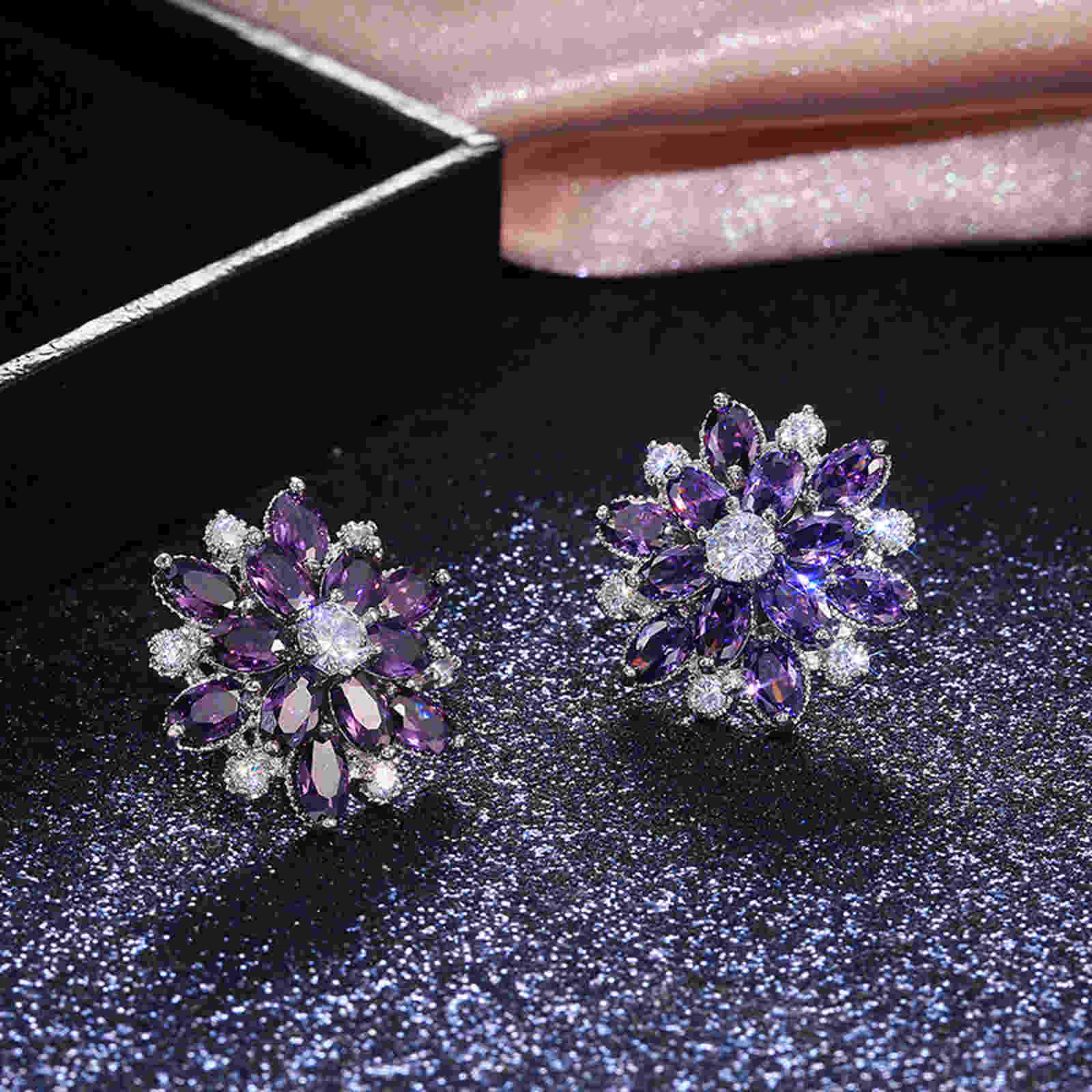 Luxurious Sunflower Earrings Stud Double Layer Zircon Women's Earrings with S925 Silver Pin