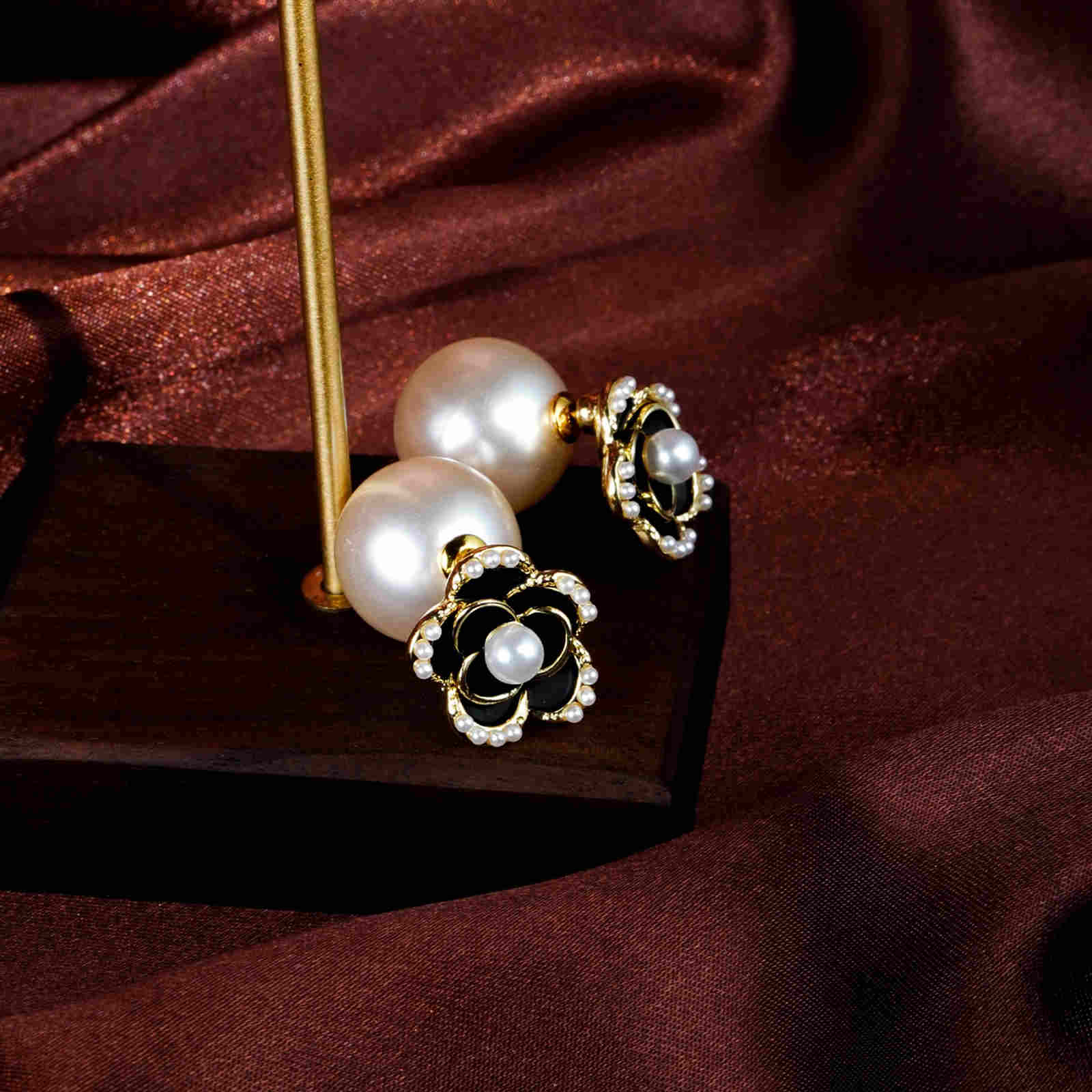 Boucles d'oreilles à tige en perles et cristal, à deux côtés, en argent S925