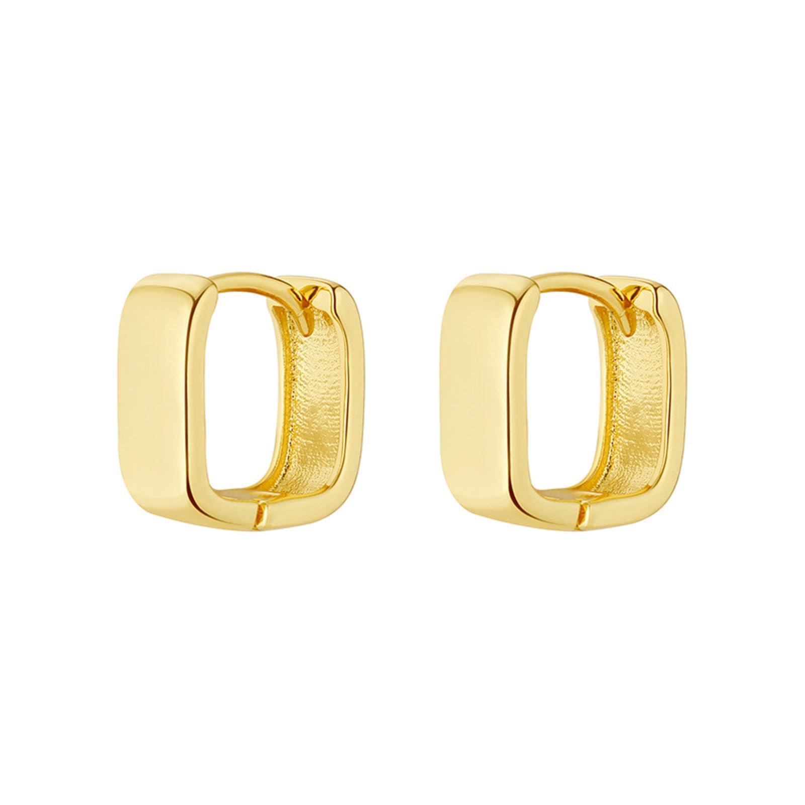 Gold and Silver Hoop Earrings Small Square Huggie Hoops 14K Gold Plated Chunky Earrings