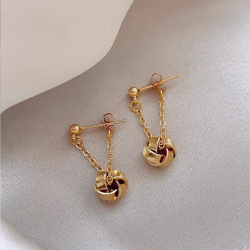Pendientes de lazo colgantes de oro con pasador de plata S925