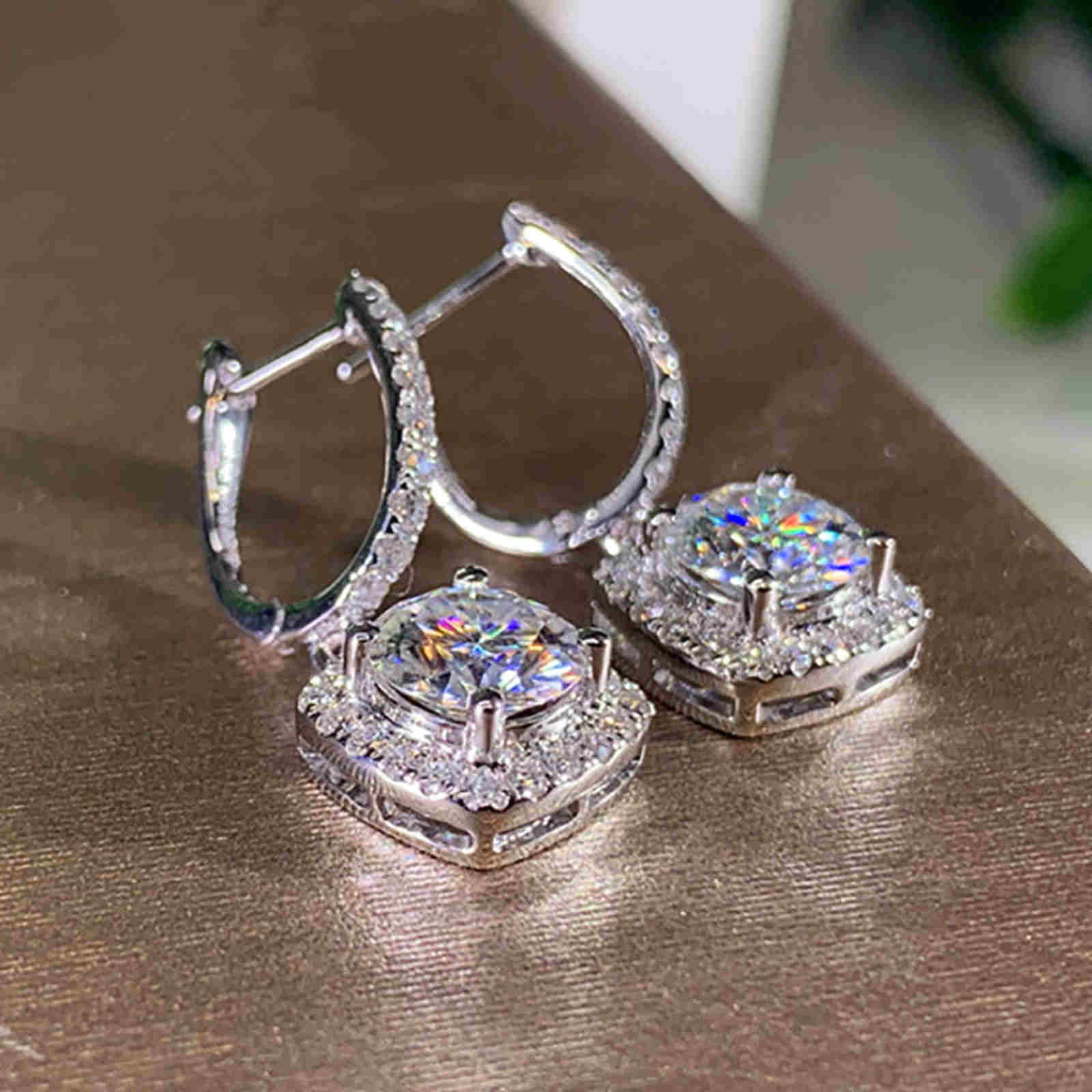 10mm Big Diamond Dangle Earrings Colorful Crystal Drop Earrings with S925 Silver Pin