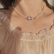 6MM Pearl Necklace | Crystal Pendant Pearl Chain | 14K Gold Shining Pearl Wedding Necklace