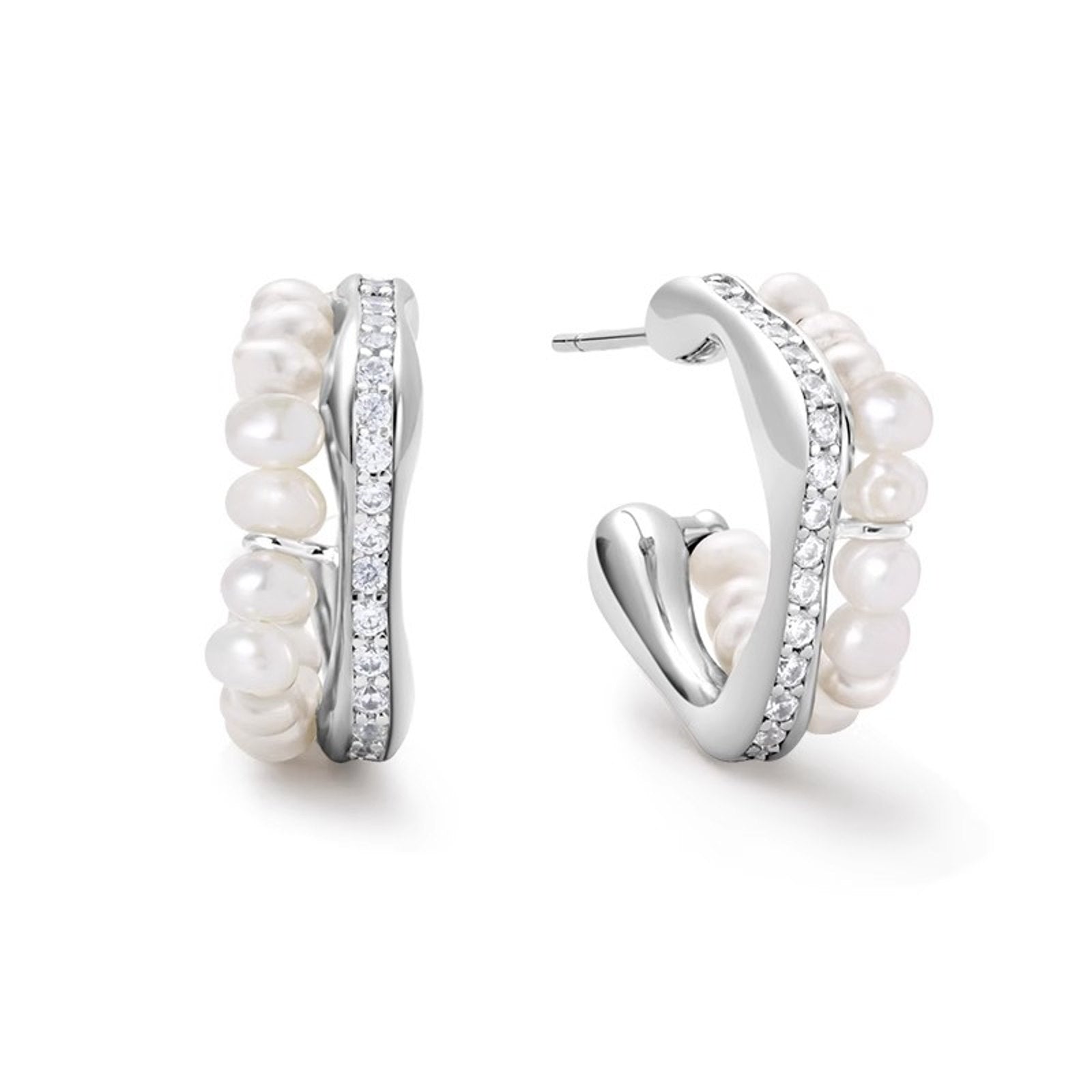 Pearl Hoop Earrings | Gold and Silver Diamond Hoop Earrings | Irregular Hoop Earrings for Women