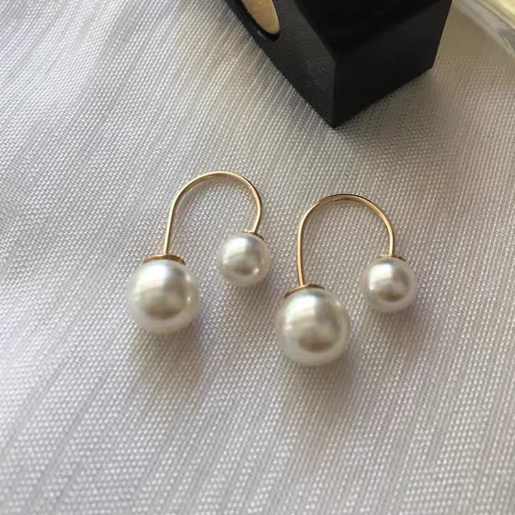 Black White Pearl Earrings Front and Back Pearl Stud Earrings 14k Gold Plated