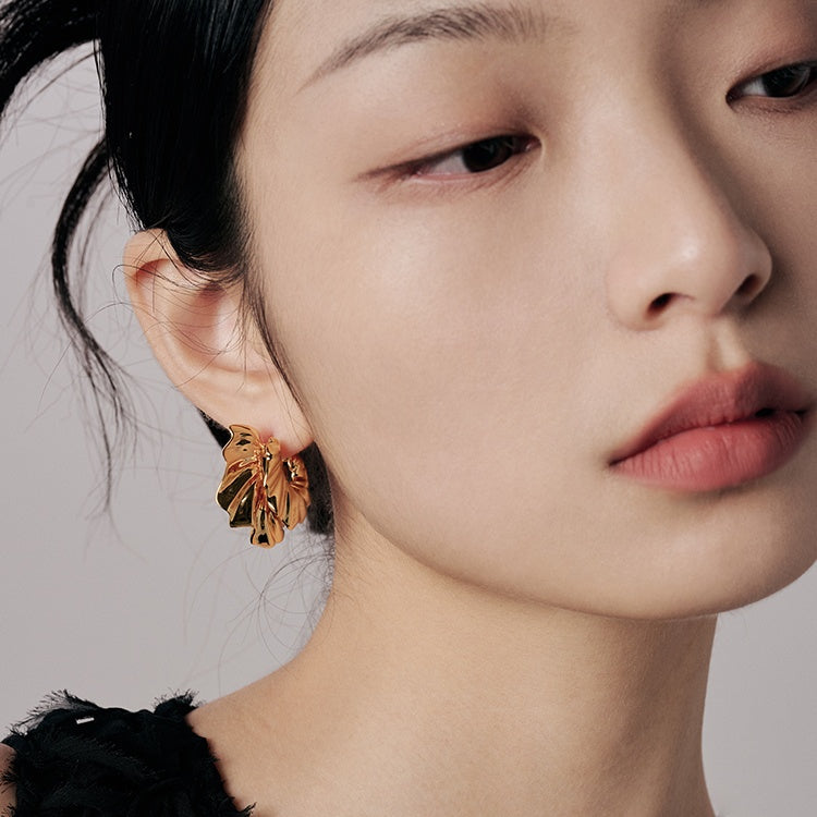 Klobige, gedrehte Creolen aus Metall, 14 Karat vergoldete Ohrringe mit Stiften aus S925er Silber